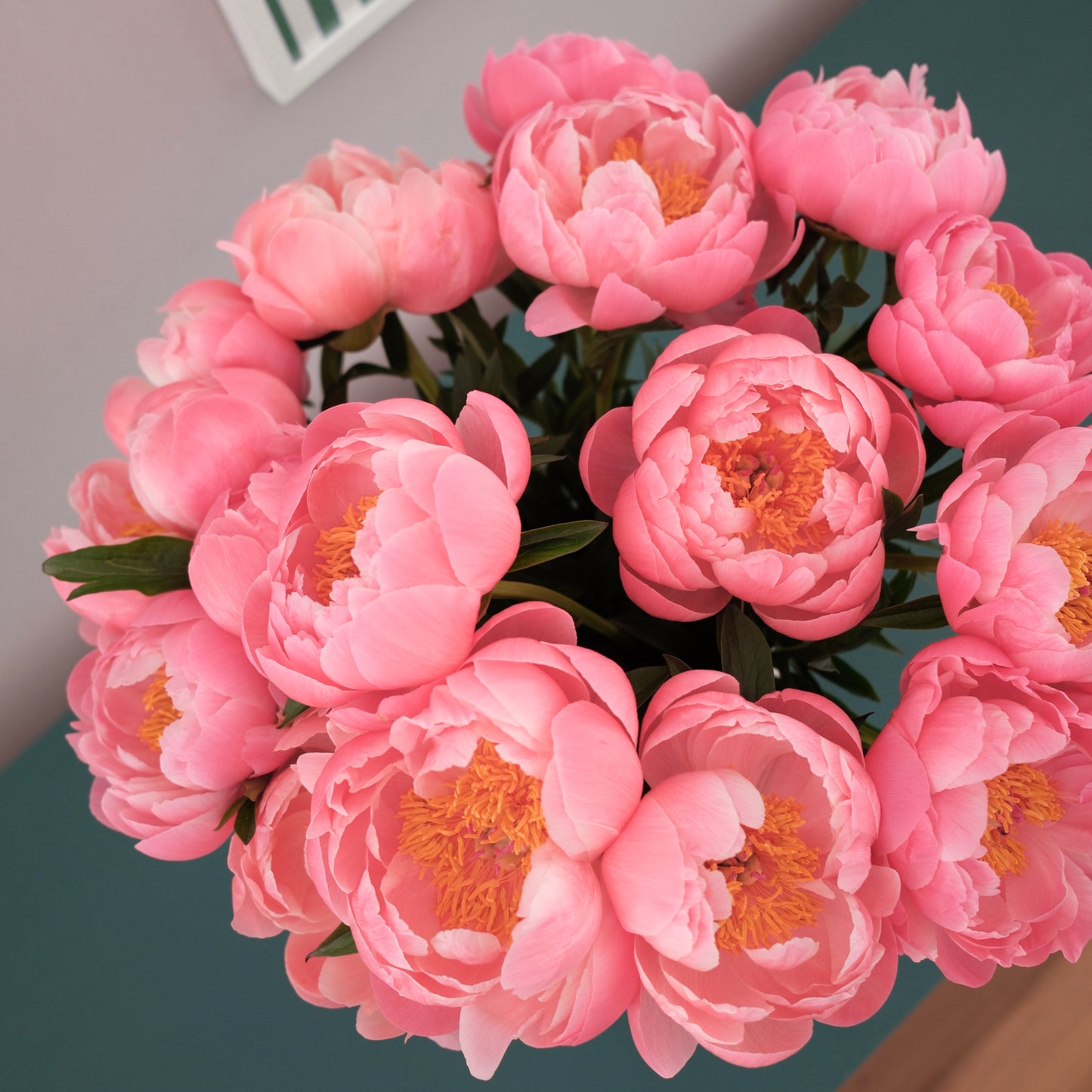 Bouquet de pivoines fraîches avec vase Fjord beige