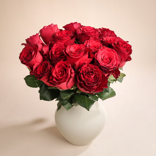 Bouquet de 20 roses rouges avec vase – Saint-Valentin